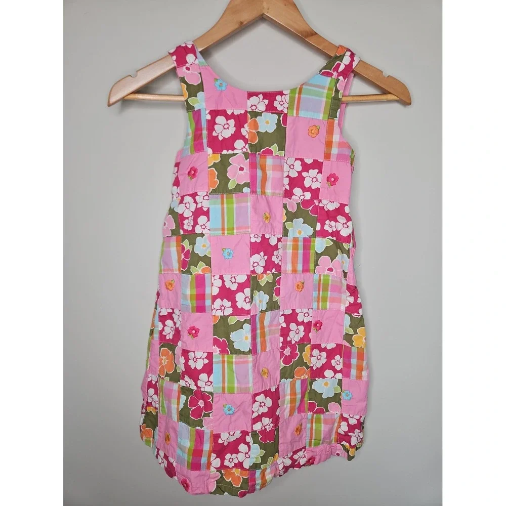 Gymboree Dress 8 Pink Patchwork Madras Plaid Embroidered Cotton Cottage Preppy
